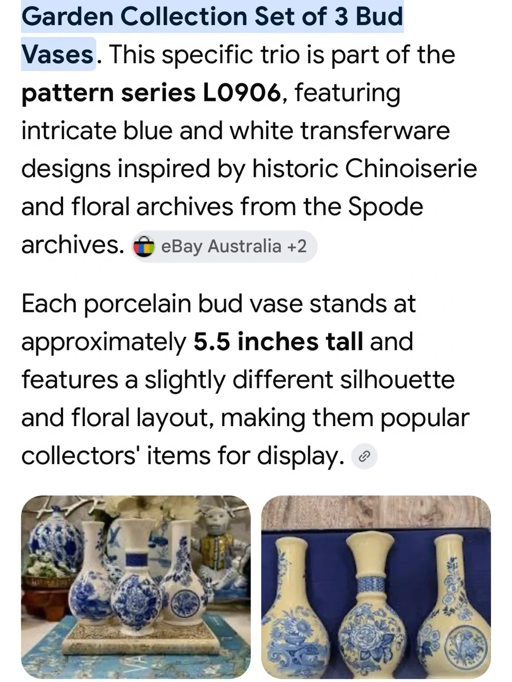 Spode L0906 Blue and White Floral Porcelain Bud Vase Trio- Classic Home Accent